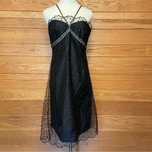 Lela Rose Y2K black lace halter dress